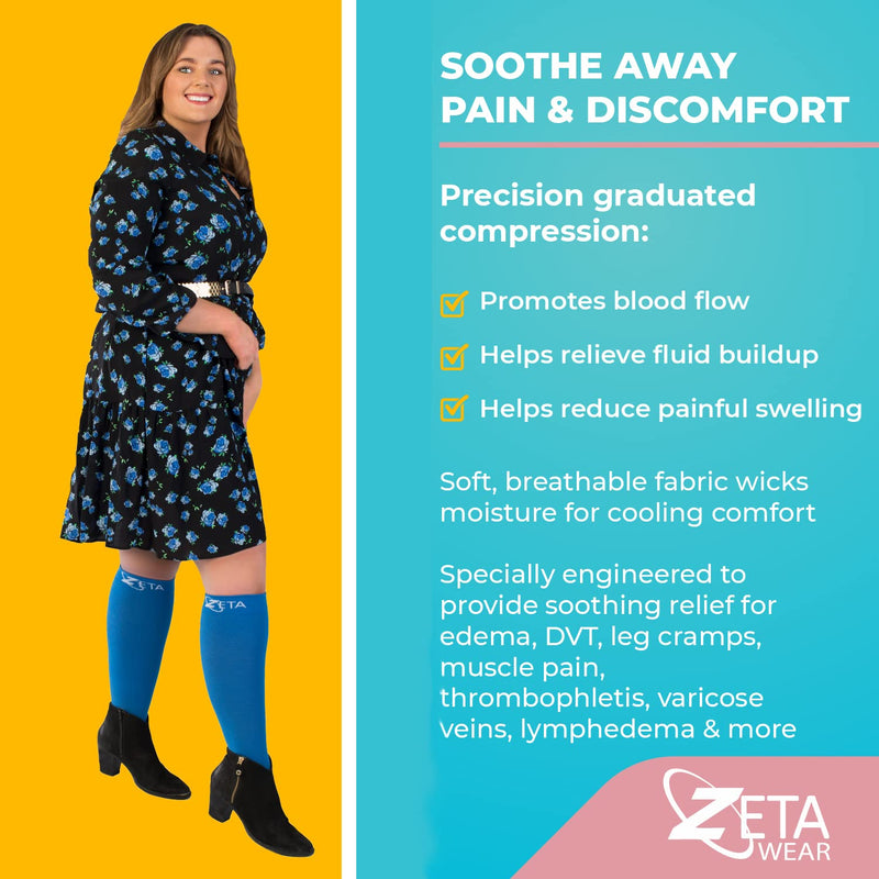 Zeta Wear Unisex Compression Stockings Thick Calf 4Xl, Soothing Comfortable Gradient Support, Prevents Swelling, Pain, Edema, Dvt, Large Cuffs, Open Toe, Black - NewNest Australia