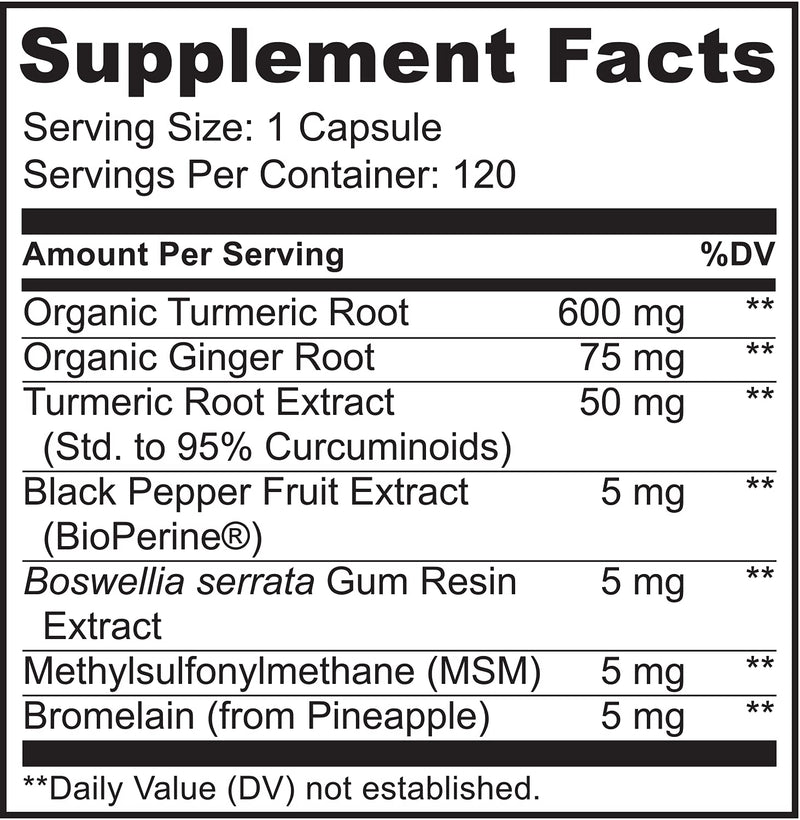 NATURELO Turmeric Curcumin - BioPerine for Better Absorption - Curcuminoids, Black Pepper, Ginger Powder - Plant-Based Joint Support - 120 Vegan Capsules 120 Count (Pack of 1) - NewNest Australia
