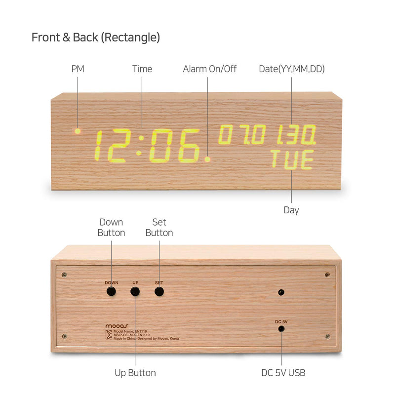 NewNest Australia - Mooas Real Wooden LED Alarm Clock, LED Desk Clock, Desk Clock, Office Clock (Rectangle) Rectangle 