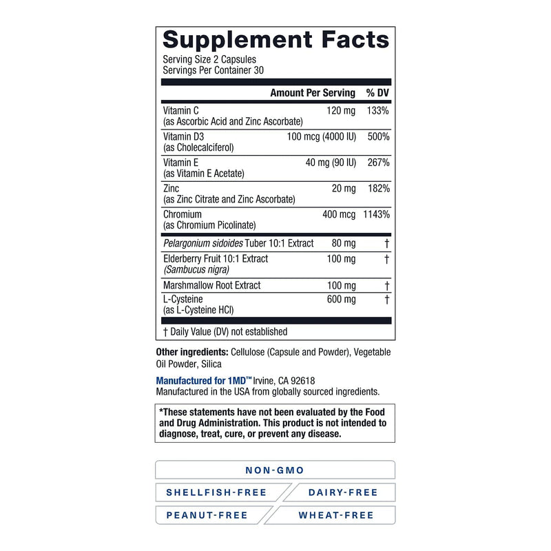 1MD Nutrition BreatheMD | Lung and Respiratory Support Supplement | Promotes a Healthy Immune System | with Elderberry, Chromium, and L-Cysteine | 60 Ct. 60 Count (Pack of 1) - NewNest Australia