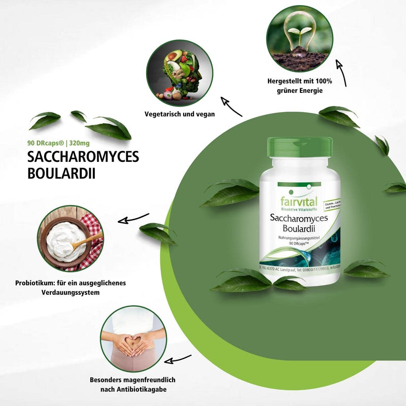 Fairvital | Saccharomyces Boulardii - HIGH DOSE with 320mg per capsule - VEGAN - 90 capsules - standardized benevolent yeast culture - NewNest Australia