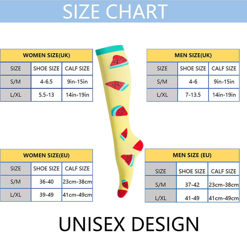 Compression Socks for Men & Women (6Pair) Non-Slip Long Tube Ideal for Running,Nursing,Circulation & Recovery Boost Stamina, Hiking Travel & Flight Socks 20-30 mmHg S-M Fruit - NewNest Australia