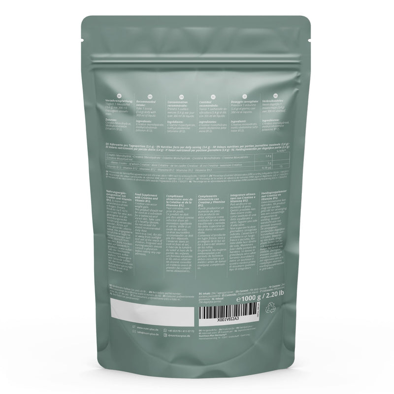 Creatine monohydrate 1 kg - creatine powder - 99.99% pure - high dosage, ultra-fine, vegan and neutral - Nutri + Creatine Powder Mono Mesh 200 without taste - premium quality - NewNest Australia
