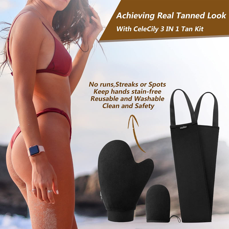 Celecily Fake Tan Mitt Applicator- Self Tanning Mitt for Self Tan Mitt ,Fake Tan Glove, Self Tanning Glove for back , PATENTED Fake Tan Mit Applicator,NO Slide Off Velvet Tanning Mitts Self Tanner 3 Set - NewNest Australia