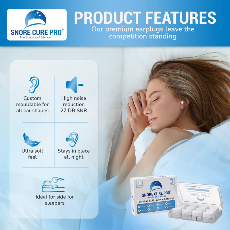 Premium Soft Silicone Earplugs | 6 Pairs - 27dB Noise Cancelling Ear Plugs | Anti Snoring Devices with Custom Stop Snoring Hypnosis Recording + Stop Snoring Ebook | Best Ear Plugs for Sleep! - NewNest Australia