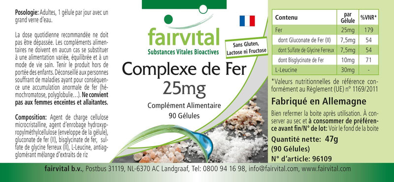 Fairvital | Iron complex 25mg capsules - HIGH DOSE - VEGAN - 90 capsules - NewNest Australia