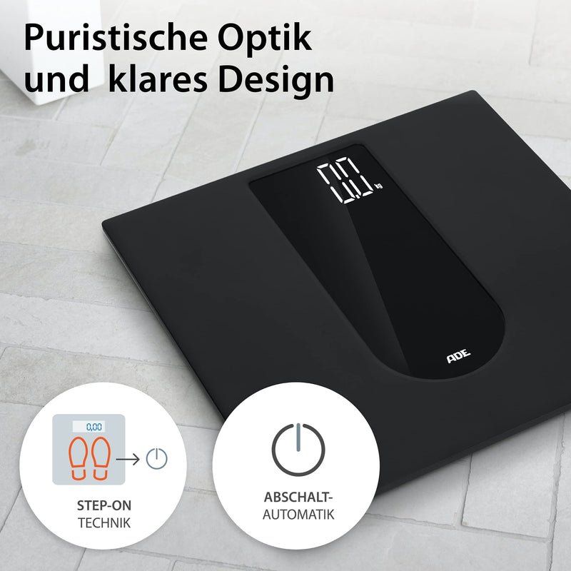 Ade Digital Bathroom Scales With Large Led Display | Non-Slip Weighing Surface Made Of Safety Glass | Accurate Weighing Results In 100G | Elegant Black Matte Surface | Up To 180Kg - NewNest Australia