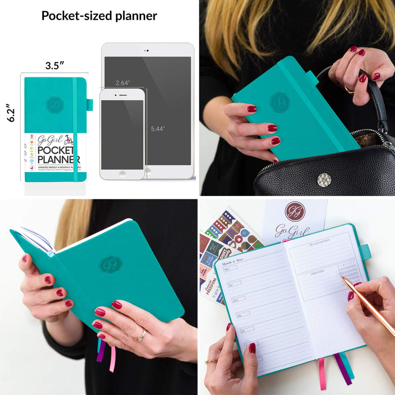 GoGirl Planner and Organizer for Women – Pocket Size Weekly Planner, Goals Journal & Agenda to Improve Time Management, Productivity & Live Happier. Undated – Start Anytime, Lasts 1 Year - Turquoise Pocket (3.5'' x 6.2'') - NewNest Australia