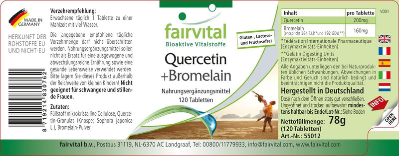 Fairvital | Quercetin plus Bromelain - 120 tablets - Vegan - Synergistic combination in a safe dosage - NewNest Australia