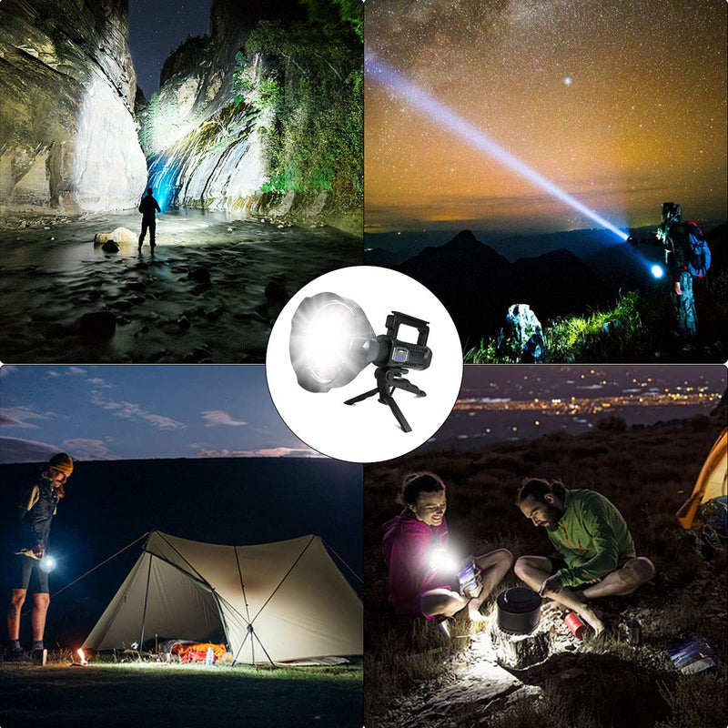 Rechargeable LED Spotlight Flashlights 90000 High Lumens, Super Bright Flashlight with 4 Modes IPX5 Waterproof, Large Searchlight for Fishing, Hiking and Camping with Tripod and USB Output Lamp 5 Inch - NewNest Australia