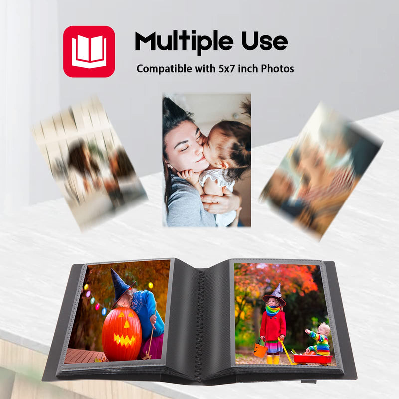 Small Photo Album 5x7 Holds 64 Photos Black Inner Page with Strong Elastic Band, 5x7 Mini Book Photo Pictures Album for Artwork, 5x7 Picture Storage, Kids Art Storage, Postcards, Drawings (Black) 1Pack - NewNest Australia