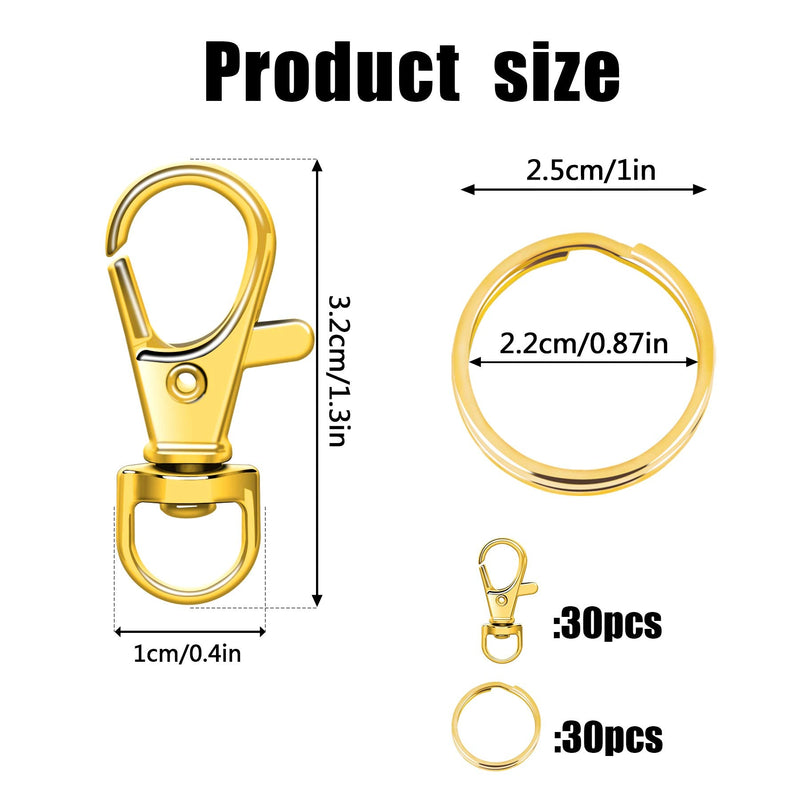 60pcs Gold Swivel Snap Hooks with Key Rings, Keychain Clip Hooks, Key Chain Rings, Lobster Claw Clasps for Lanyard Clip Jewelry Making Crafts - NewNest Australia