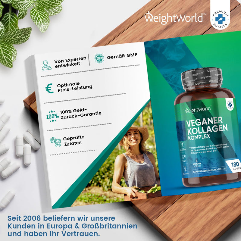 Vegan Collagen Capsules - Collagen Complex Protein For Collagen Formation In The Body - 180 Capsules For 2 Months - Hyaluronic Acid, Vitamin C, E & Zinc - For Skin, Hair & Nails - Collagen Weightworld - NewNest Australia