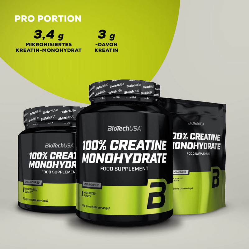 BioTechUSA 100% Creatine Monohydrate | Pharmaceutical Grade Creatine | Micronized | Vegan | Gluten free, 500g can - NewNest Australia