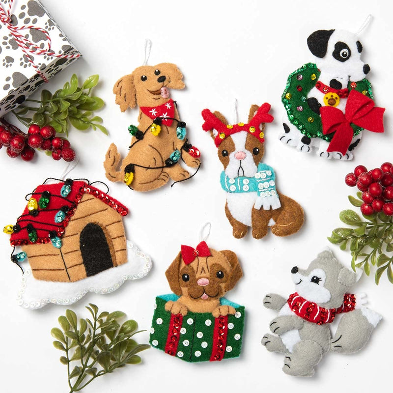 Bucilla, Christmas Dogs, Felt Applique Ornament Kit, Set of 6 - NewNest Australia