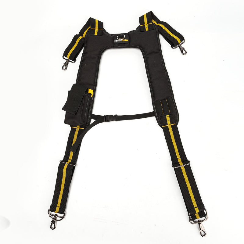 Melo Tough Suspenders Tool Belt Suspenders with Large Moveable Phone Holder, Pencil Holder, Adjustable Size Padded Suspenders (Yellow) H back - NewNest Australia