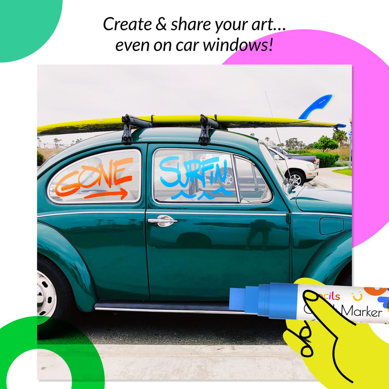 Funcils 8 Washable Window Markers For Cars - 15mm Jumbo Neon Paint Chalk Markers for Glass, Chalkboard, Blackboard, Bistro, Auto, Menu Board - Chalk Pens Loved by Teachers, Kids, Artists, Businesses - NewNest Australia