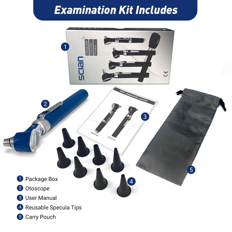 Scian Otoscope Kit - Ear Scope Otoscope With Led Light, 3X Magnification, 4 Speculum Tips Size, Lightweight Diagnostic Ear Care Tool For Children, Adults, Dogs, Home Use (Blue) - NewNest Australia