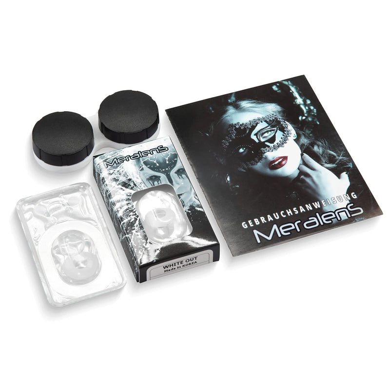 Meralens, soft colored contact lenses, 12 monthly lenses, white out, without strength, with case, 1 pair (1 x 2 pieces) - NewNest Australia