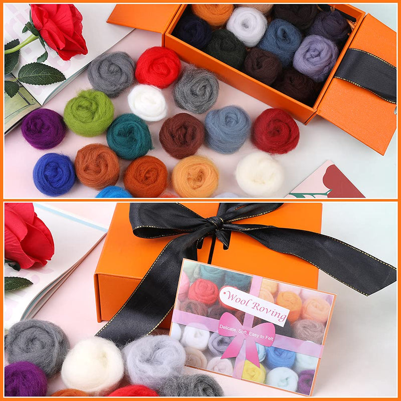 Mayboos 30 Colors Fiber Wool Yarn, Roving Yarn, Fiber Wool Yarn Roving, Needle Felting Wool for Needle Felting, DIY Hand Spinning, Needle Felting Craft, 3g/Color (Dark Color） - NewNest Australia