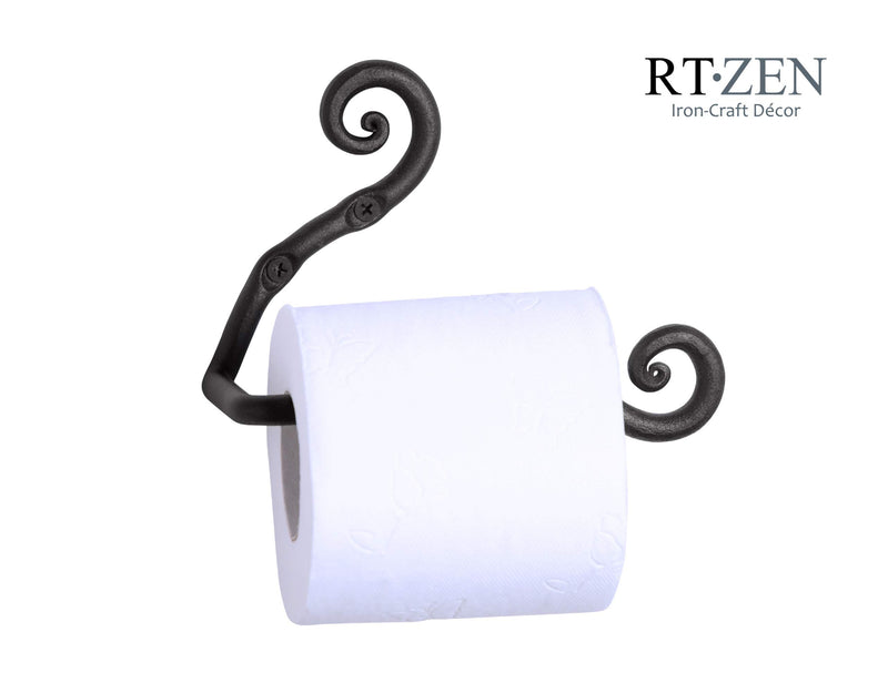 RTZEN Wrought Iron Swirl Toilet Paper Roll Holder | Rot Handmade Mounted TP Hanger Décor | Black Forged Modern Retro Handcrafted Rod Metal | Wall Mount Easy Installation - NewNest Australia