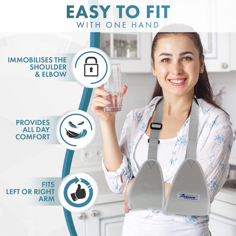 Actesso Web Medical Arm Sling - Designed to immobilise and stabilise The arm, Wrist, and Shoulder Following Injuries or for a Broken arm and cast Support. (Medium) Grey M (Pack of 1) - NewNest Australia