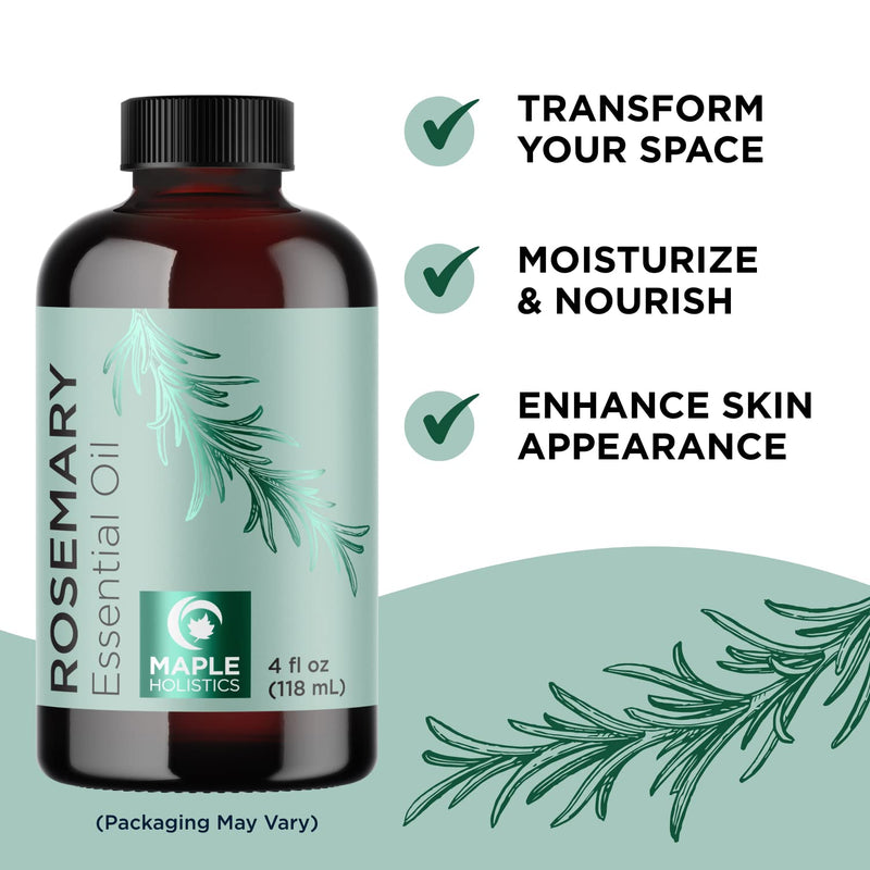 Pure Rosemary Essential Oil with Dropper - Undiluted Rosemary Oil for Hair Skin and Nails and Refreshing Aromatherapy Oil for Diffusers - Cleansing Rosemary Essential Oil for Dry Scalp Care 4oz - NewNest Australia