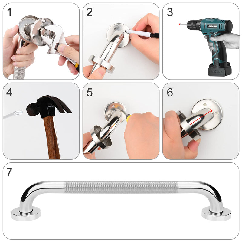 supregear Bathroom Grab Bar Rail, 30.48 cm Stainless Steel Non-Slip Bathroom Handle, Safety Handle, Indoor/Outdoor Auxiliary Handle for Kitchen Bedroom Bathtub, Shower and Steps 30 cm - NewNest Australia