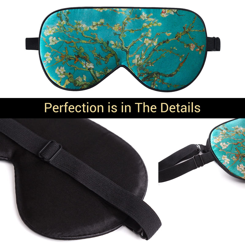 LaCourse 100% Natural Mulberry Silk Eye Mask for Sleeping with 4Pair EarPlugs & Travel Pouch, Both Sides 19 Momme Organic Silk, Adjustable Silk Sleep Eye Mask for Women, Green-Floral Green Floral With 4pair Earplugs - NewNest Australia