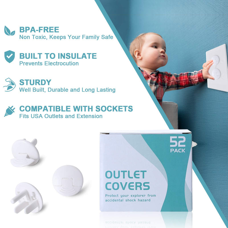 52 Pack Safety Outlet Covers Baby Proofing, Electrical Socket Outlet Plugs 3-Prong Child Proof for Kids House - NewNest Australia