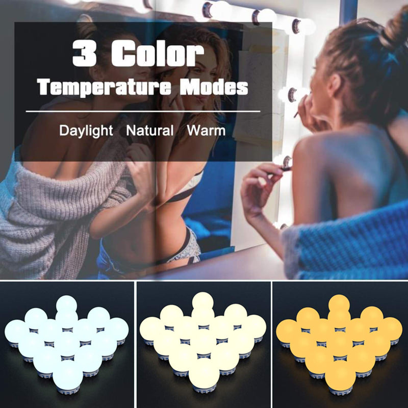 Pretmess Hollywood Style Vanity Mirror Lights Kit, Adjustable Color and Brightness with 14 LED Light Bulbs, Lighting Fixture Strip for Makeup Vanity Table Set in Dressing Room (Mirror Not Include) 14 Lights - NewNest Australia