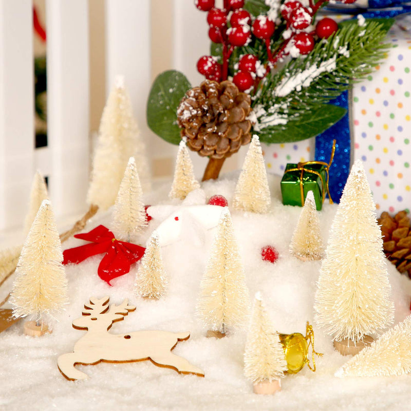 SATINIOR 60 Pieces Artificial Mini Christmas Tree Sisal Snow Trees Bottle Brush Christmas Trees Pine Trees Ornaments with Wooden Base for Christmas Party Home Decoration (4 Sizes, White) 4 Sizes - NewNest Australia