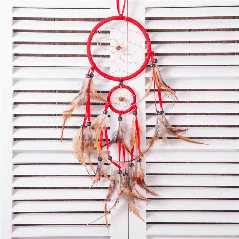 NewNest Australia - 18" Traditional Red Dream Catcher with Feathers Wall or Car Hanging Ornament 2 Circles 