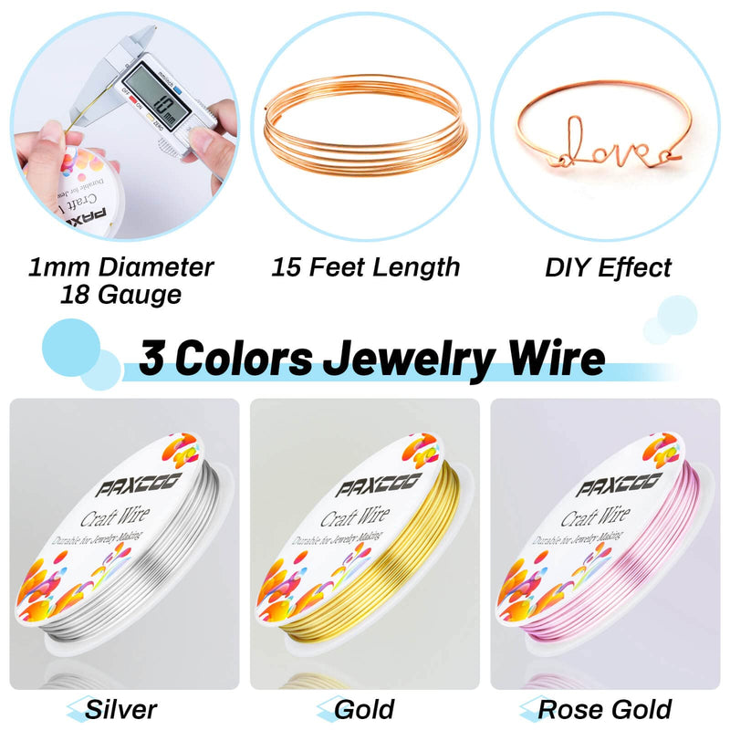 Paxcoo 3 Pack Jewelry Wire Craft Wire 18 Gauge Tarnish Resistant Jewelry Beading Wire for Jewelry Making Supplies and Crafting (Silver, Gold and Rose Gold) - NewNest Australia