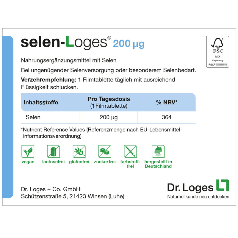 selen-Loges® 200 µg - 120 film-coated tablets - dietary supplement with selenium 120 pieces (pack of 1) - NewNest Australia