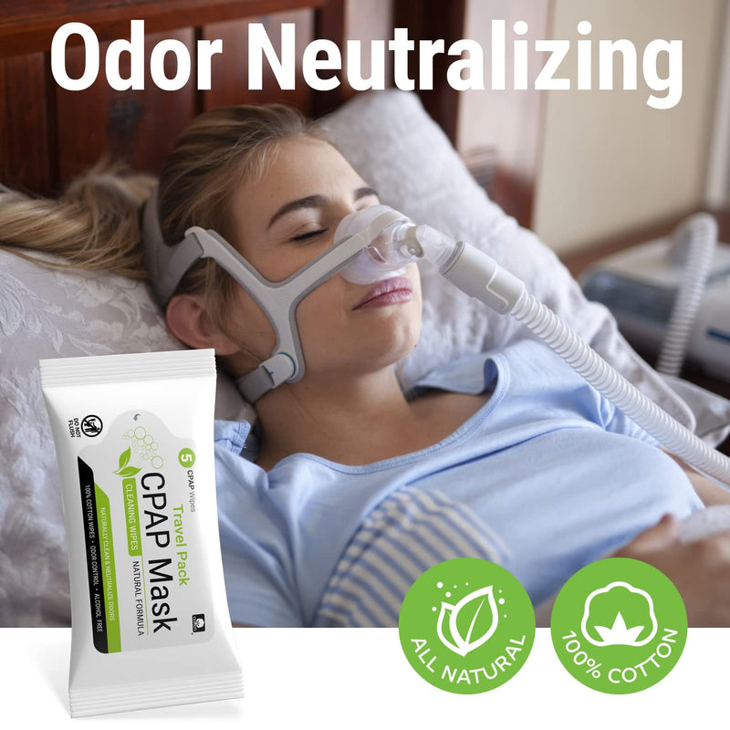 AWOW Unscented CPAP Mask Wipes - 5ct Resealable Travel Size CPAP Supplies, Natural CPAP Cleaner with 100% Cotton Fibers, Advanced Odor Control Formula, Safe for CPAP & BiPAP Masks (6pk, 30 Cleaning Wipes) - NewNest Australia
