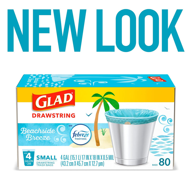 Glad Small Kitchen Drawstring Trash Bags 4 Gallon Green Trash Bag, Febreze Beachside Breeze, 80 Count (Package May Vary) Febreeze Beachside Breeze - NewNest Australia