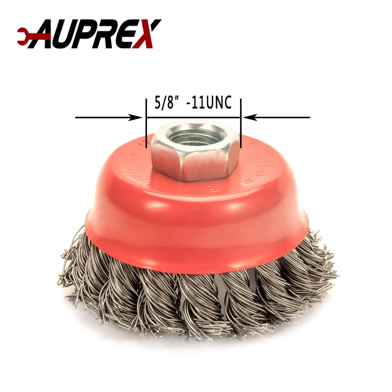 AUPREX 2 Pack 3 Inch Knotted Wire Cup Brush for Angle Grinders with 5/8 Inch-11 UNC Thread Arbor, 0.02" Carbon Steel Wire for Rust,Corrosion,Paint Removal and Other Heavy Duty Conditioning for Metals 2 PACK 3" Cup Brush - NewNest Australia