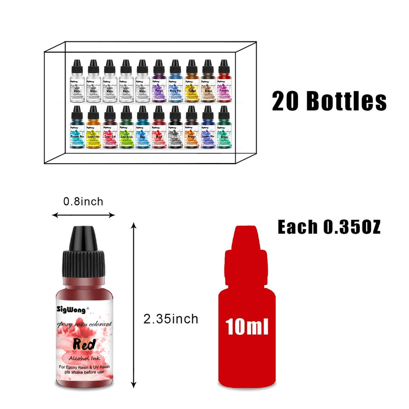 Alcohol Ink Set - 20 Bottles Vibrant Colors High Concentrated Alcohol-Based Ink, Concentrated Epoxy Resin Paint Colour Dye Great for Resin Petri Dish, Coaster, Painting, Tumbler Cup Making(10ml Each) 20 Bottles Alcohol Ink Set - NewNest Australia