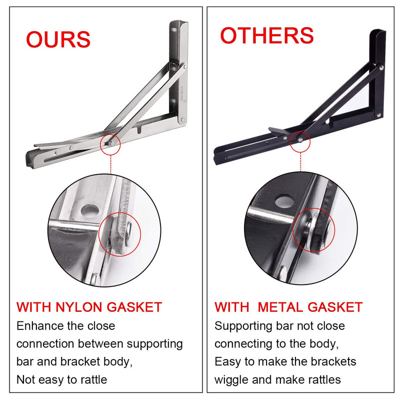 YUMORE Folding Shelf Brackets 8", Max Load: 300lb Heavy Duty Stainless Steel Collapsible Shelf Bracket for Table Work Bench, Space Saving DIY Bracket, Pack of 2 8 Inch Silver - NewNest Australia