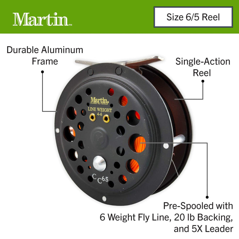 Martin Caddis Creek Fly Fishing Reel, Size 6/5 Single Action Fly Reel with Rim-Control, Changeable Right- or Left-Hand Retrieve, Lightweight Aluminum Spool, Brown - NewNest Australia