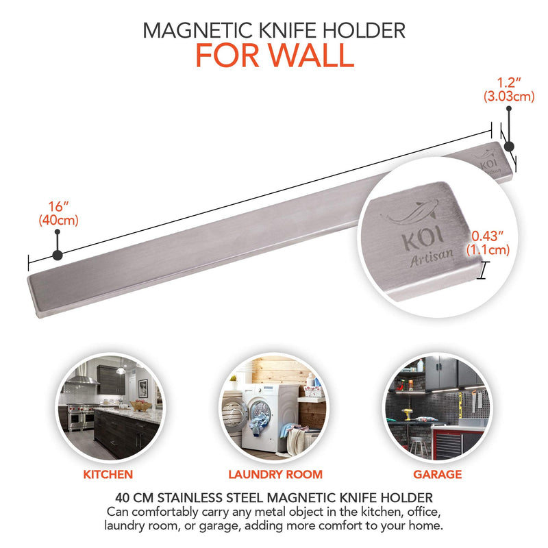 KOI Artisan Magnetic Knife Holder for Wall 40 cm (16") - Wall Mount Horizontal Knife Rack/Bar - Multi-Purpose Use Knife Bar Strip - Kitchen Utensil Holder - Tool & Art Organiser - NewNest Australia