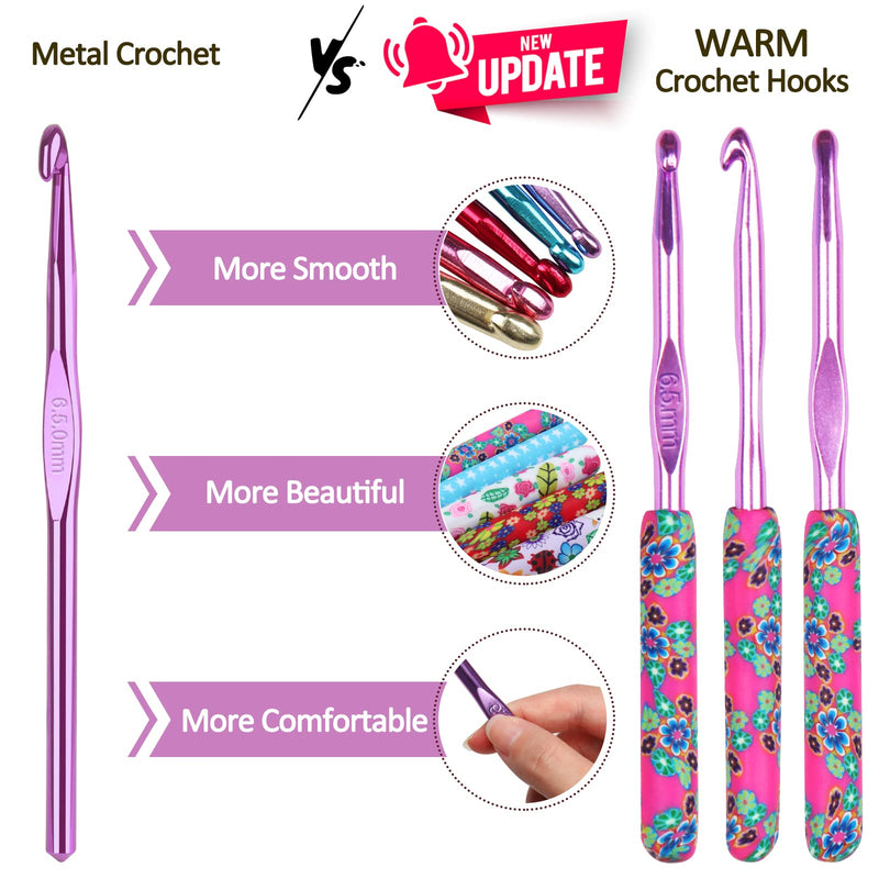 Coopay Warm Crochet Hooks Large, 10mm 9mm 8mm 7mm 6.5mm Large Crochet Hooks for Chunky Yarn Blanket Sweater Thick Wool, Big Crochet Kit for Arthritic Hands Knitting & Crochet Supplies - NewNest Australia