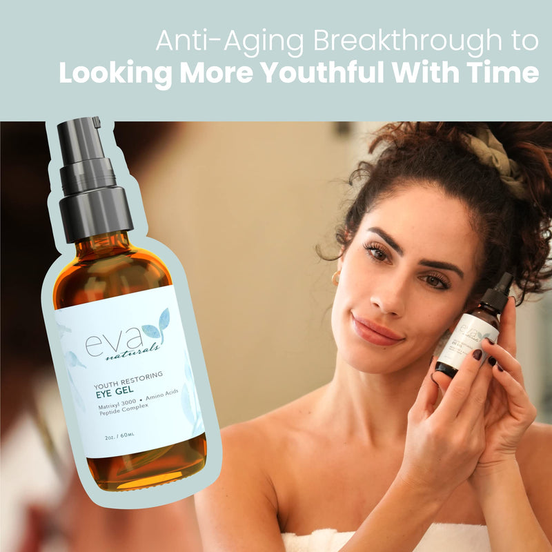 Eva Naturals Anti-Aging Eye Gel - Luxurious Hydrating Under Eye Cream For Dark Circles and Puffiness, Bags, Crows Feet, Wrinkles - With Hyaluronic Acid & Skin-Firming Peptides Eye Repair Serum (2 oz.) - NewNest Australia