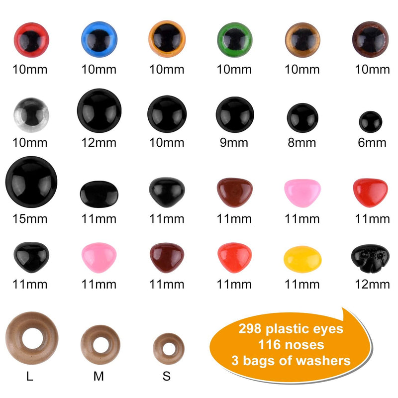 ASTARON 1028 Pcs Plastic Safety Eyes and Noses Kit with Washers for Doll Plush Animal Craft Making,Assorted Size - NewNest Australia