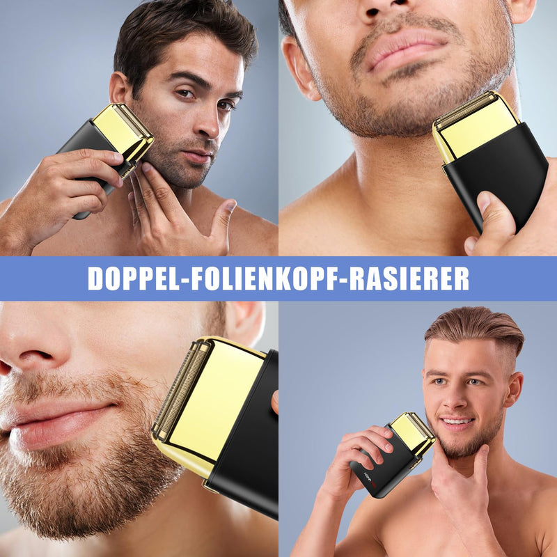 HIENA PRO foil razor men's electric razor Zero Gap skin wireless rechargeable travel razor black shaving set black gold - NewNest Australia