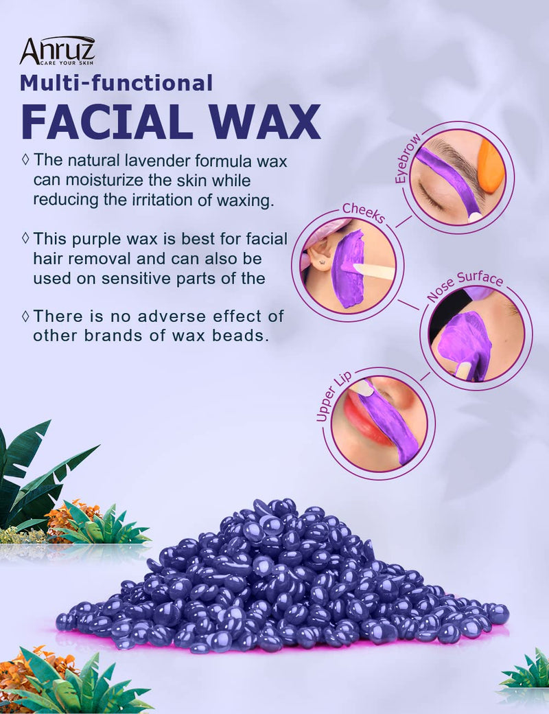 Anruz Waxing Beads For Sensitive Skin - 453G Wax Beads Hair Removal With 20 Applicators - Purple Wax Beads For Eyebrows, Face, Fine Hair At Home Waxing For Wax Warmers - NewNest Australia