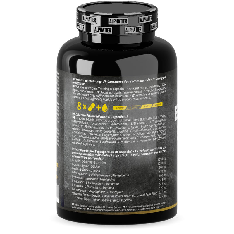 EAA capsules - 360 mega caps of 750 mg each - high dosage - 8 essential amino acids - ALPHATIER Elite EAAs protein capsules without magnesium stearate - amino capsules - fitness supplement 360 pieces (pack of 1) - NewNest Australia