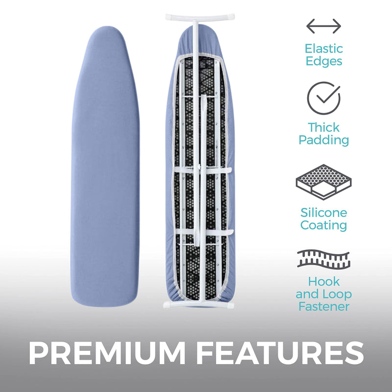HOME GENIE Reflective Silicone Ironing Board Cover, Iron Faster, Heavy Duty Scorch and Stain Resistant Pad Covers Fit Standard Boards, Thick Padding, Hook and Loop Fastener, Elastic Edge, 15x54, Blue 1 - NewNest Australia