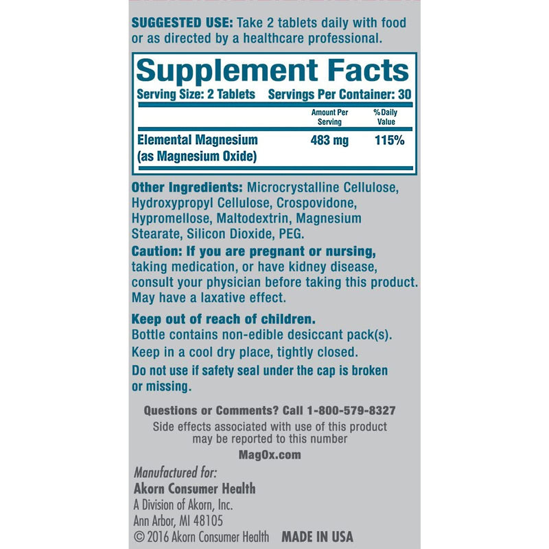 Mag-Ox 400 Magnesium Mineral Dietary Supplement Tablets, 483 mg Magnesium Oxide, 60 Count 60 Count (Pack of 1) - NewNest Australia